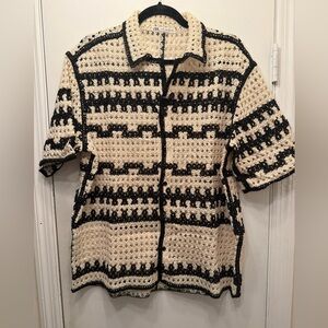 Black and Cream Crochet button up shirt